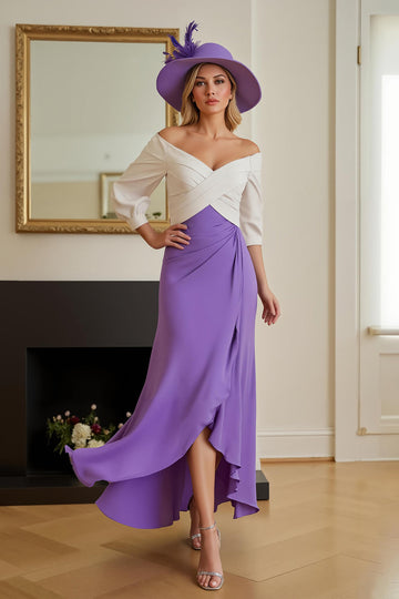 Mousseline de soie violette haut-bas Une ligne dénudée Robe d’invitée de mariage